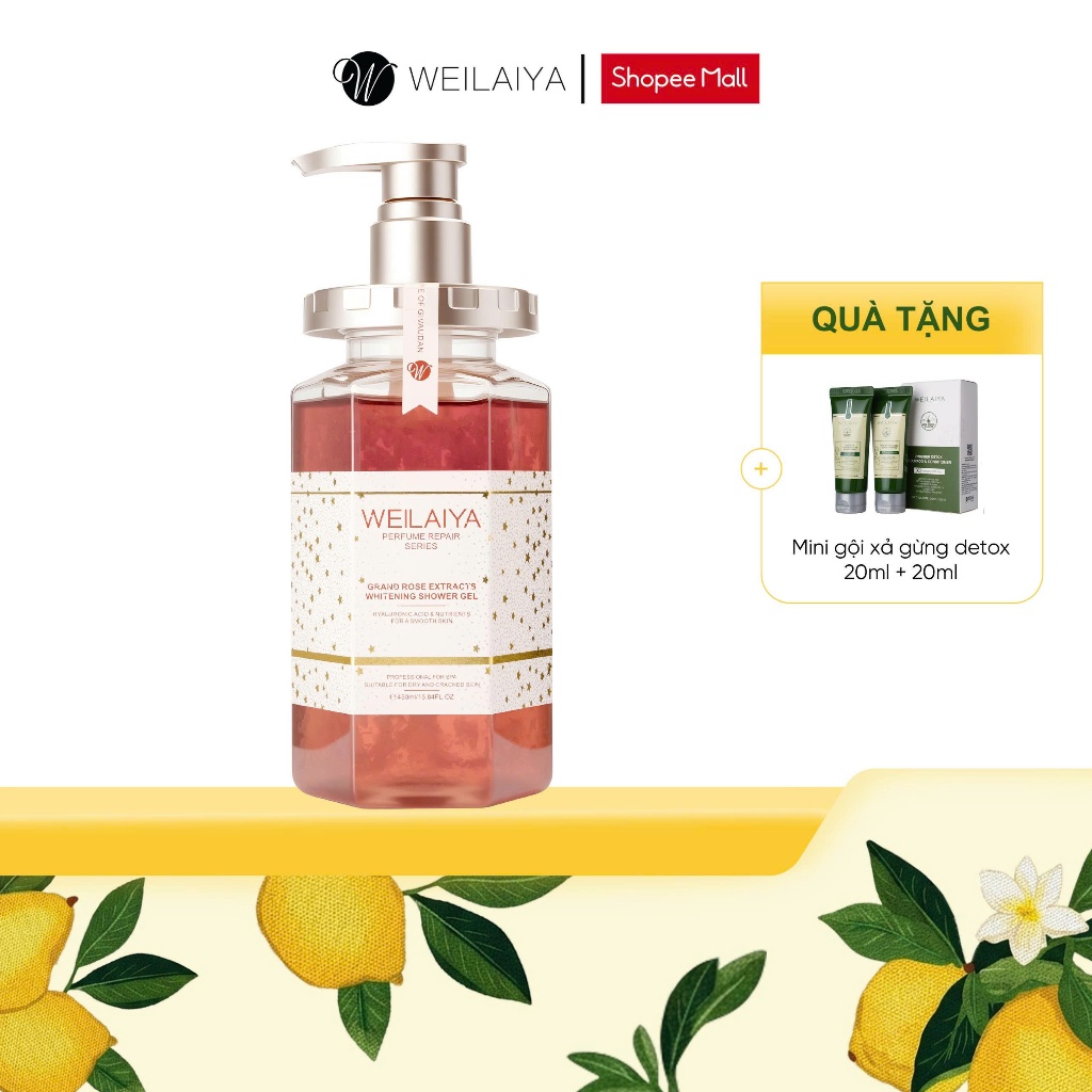 Sữa tắm trắng da cánh hoa hồng Damask Weilaiya hương nước hoa, trắng da toàn thân 450ml
