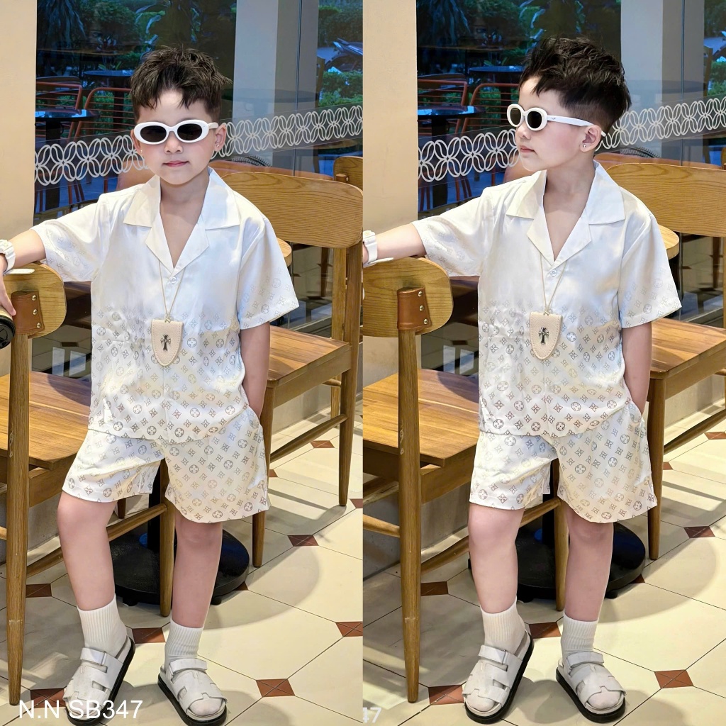 Set Đồ Bé Trai Sơ Mi In Họa Tiết Màu Sắc Cực Chất_ Bộ Đồ Sơ Mi Cho Bé Cực Hot