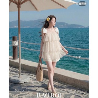 Set Bộ Đồ Nữ Áo 2 Dây Ren 3 Tầng Vai Đính Nơ To Nổi Mix Quần Sooc Đùi Ống Rộng