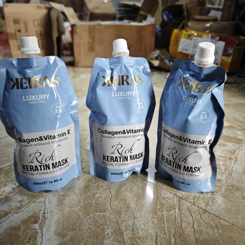 Kem Ủ Tóc Phục Hồi Keiras Luxury Rich Keratin 500ml - Kem Hấp Tóc Collagen & Vitamin E Chính Hãng
