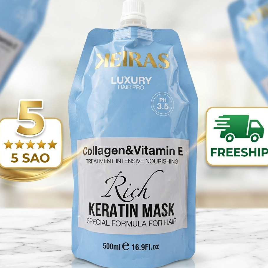 Kem Ủ Tóc Phục Hồi Keiras Luxury Rich Keratin 500ml - Kem Hấp Tóc Collagen & Vitamin E Chính Hãng