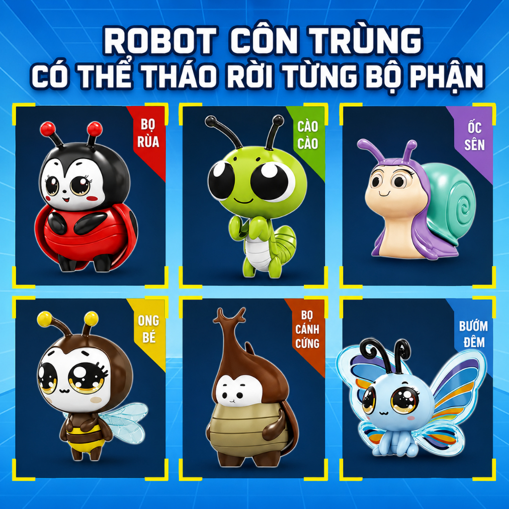 Bộ Mô Hình Côn Trùng Mini 6 Mẫu Tự Lắp Ráp, Đồ Chơi Ghép Hình Nhựa ABS, Mô Hình Để Bàn Dễ Thương