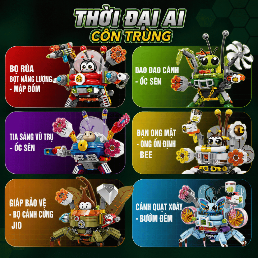 Bộ Mô Hình Côn Trùng Mini 6 Mẫu Tự Lắp Ráp, Đồ Chơi Ghép Hình Nhựa ABS, Mô Hình Để Bàn Dễ Thương
