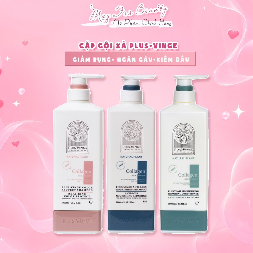 Dầu Gội Xả Collagen Plus Vinge Giảm Rụng Tóc, Ngăn Gàu, Kiềm Dầu, Phục Hồi Hư Tổn 1000ml