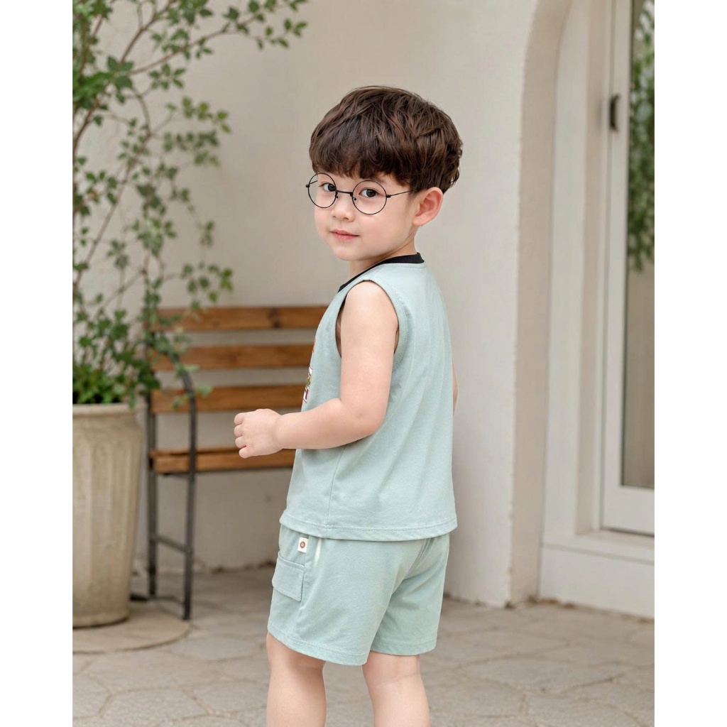 Bộ ba lỗ cotton in hoạ tiết cho bé, bộ thun ba lỗ chất liệu cotton thoáng mát cho bé Bernie