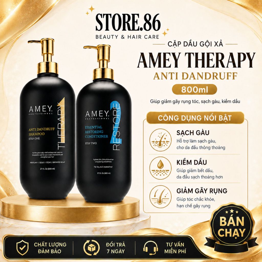 Cặp Dầu Gội Xả Amey Therapy Anti Dandruff 800ml | Sạch Da Đầu, Giúp Tóc Mềm Mượt & Làm Sạch Da Đầu