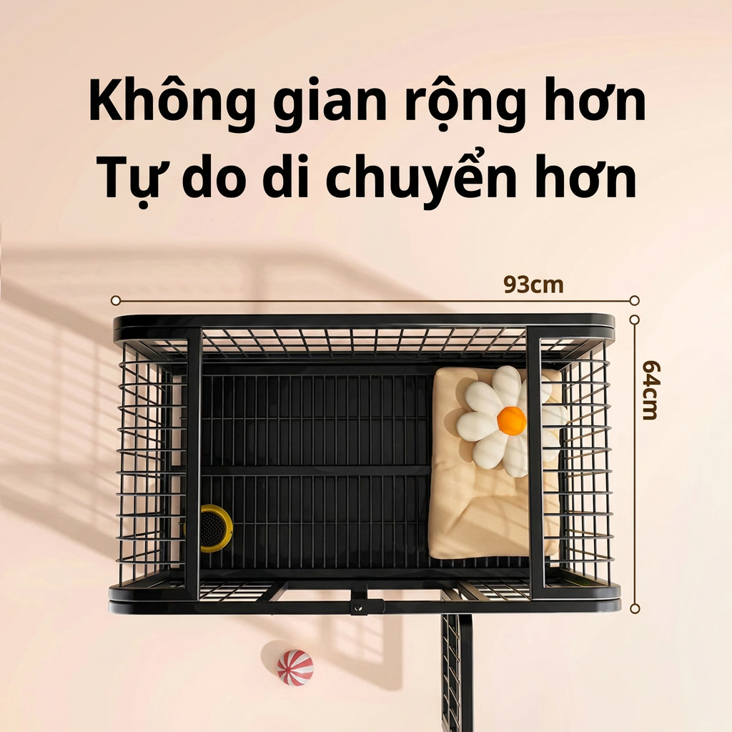 Lồng Chó Nan Ống Mạ Kẽm Chống Ẩm Mùa Mưa Thoáng Khí Có Bánh Xe Tặng Khay