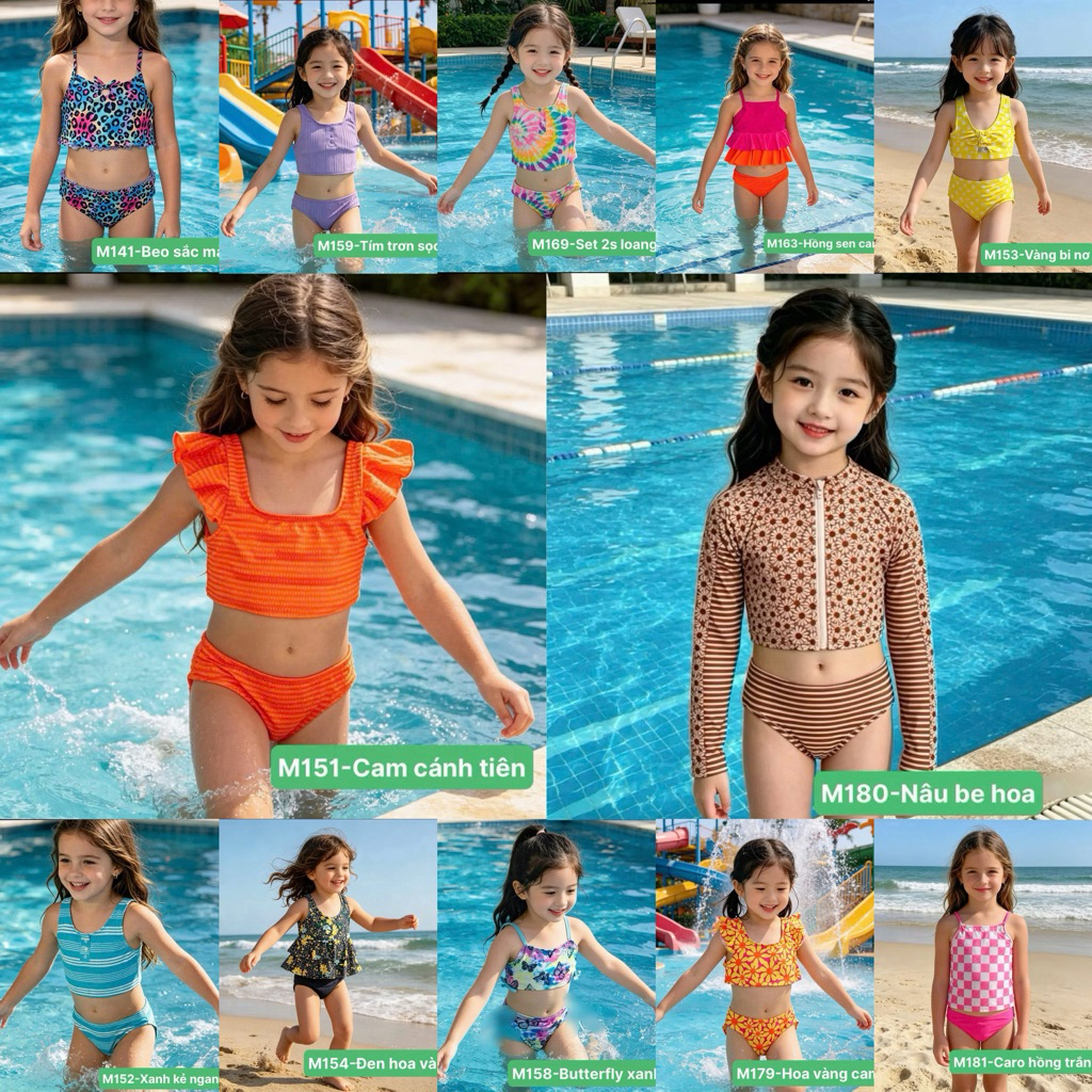 Set Bơi Bé Gái 10Y-14Y Xuất Dư Chống Nắng UPF 40-50+ Đồ Bơi Trẻ Em Nữ Size (32-38kg)