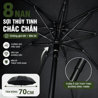 Ô Dù Che Mưa Nắng Phủ Keo Đen, Cán Dài Tự Động/Gấp 3 70cm 12K, Nhiều Màu