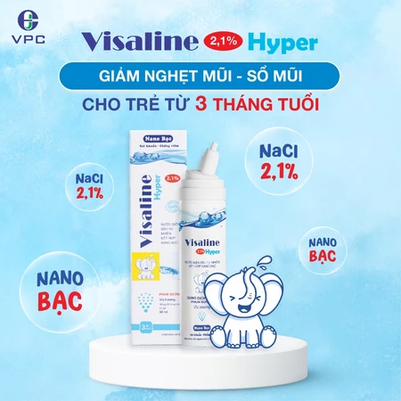 Xịt mũi ưu trương kết hợp Nano bạc VISALINE HYPER 2,1% - Giảm nghẹt mũi, sổ mũi cho bé, dạng phun sương (Chai 60ml)