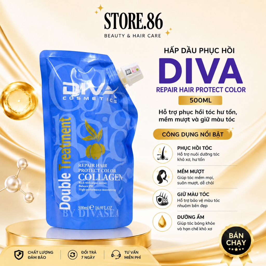 Hấp Dầu Collagen Diva Repair Hair Protect Color 500ml | Kem Hấp Dưỡng Tóc Mềm Mượt Cho Tóc Nhuộm