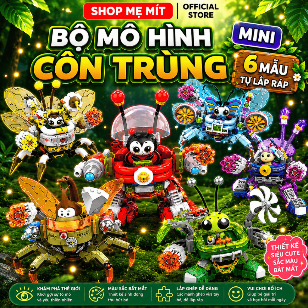 Bộ Mô Hình Côn Trùng Mini 6 Mẫu Tự Lắp Ráp, Đồ Chơi Ghép Hình Nhựa ABS, Mô Hình Để Bàn Dễ Thương