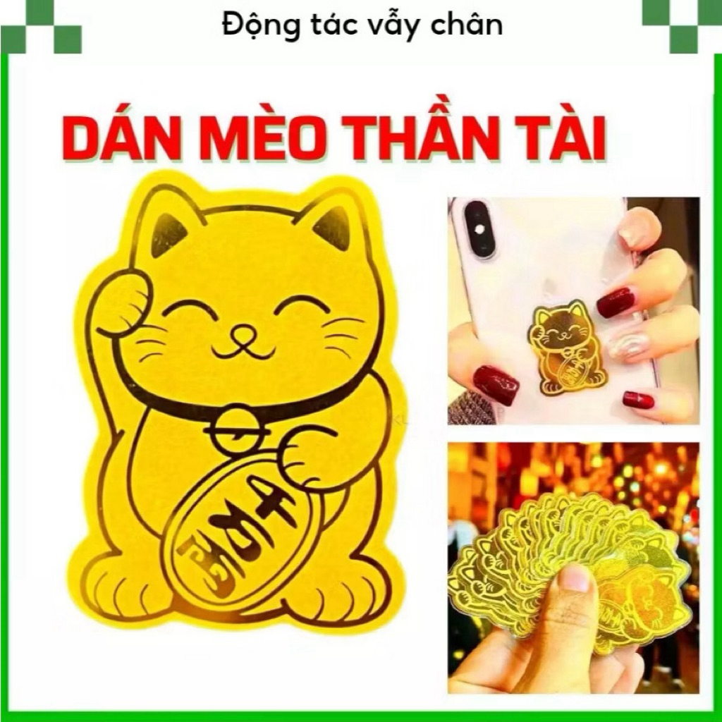 (Combo 10-100 miếng) dán mèo thần tài mạ vàng 24k cầu may mắn tiền tài