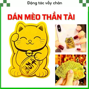 dán mèo thần tài mạ vàng 24k cầu may mắn tiền tài