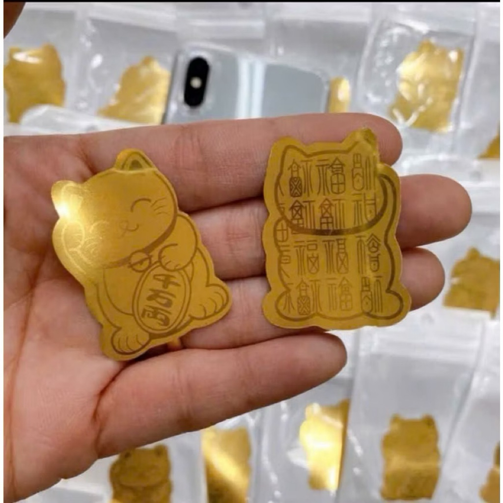 (Combo 10-100 miếng) dán mèo thần tài mạ vàng 24k cầu may mắn tiền tài