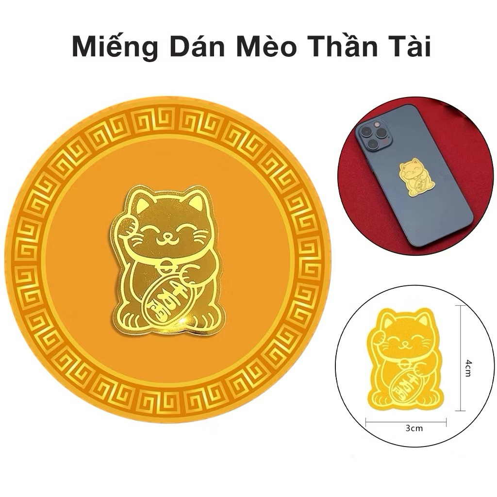 (Combo 10-100 miếng) dán mèo thần tài mạ vàng 24k cầu may mắn tiền tài