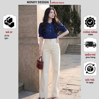 Q51 - Quần Suông Công Sở Nữ Cao Cấp MindyDesign - Quần Tây Ống Suông Cạp Cao Hack Dáng, Chất Vải Đanh Mịn Không
