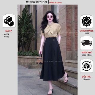 A173 - Áo Sơ Mi Nữ Cổ Nơ A173 Tay Bồng Dáng Ngắn Kiểu Tiểu Thư Công Sở Sang Chảnh - Thiết kế cao cấp MindyDesign