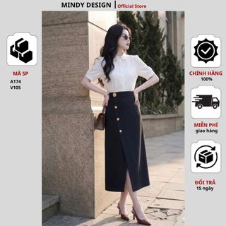 V105 - Chân Váy Chữ A Dáng Dài Xẻ Tà Trước MindyDesign - Chân Váy Công Sở Cạp Cao Tôn Dáng, Chất Vải Cao Cấp Không Nhăn