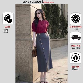 V105 - Chân Váy Chữ A Dáng Dài Xẻ Tà Trước MindyDesign - Chân Váy Công Sở Cạp Cao Tôn Dáng, Chất Vải Cao Cấp Không Nhăn