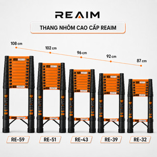 Thang nhôm đơn REAIM Nhập Khẩu rút đơn xếp gọn  3,2M 3,9M 4,3M 5,1M 5,9m bảo hành chính hãng 24 tháng