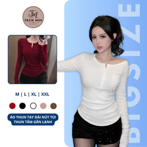 Áo Thun Bigsize TAY DÀI PHỐI NÚT TÚI (MS 08), Sang Chảnh, Dễ Phối Với Nhiều Phong Cách Size 40-85kg
