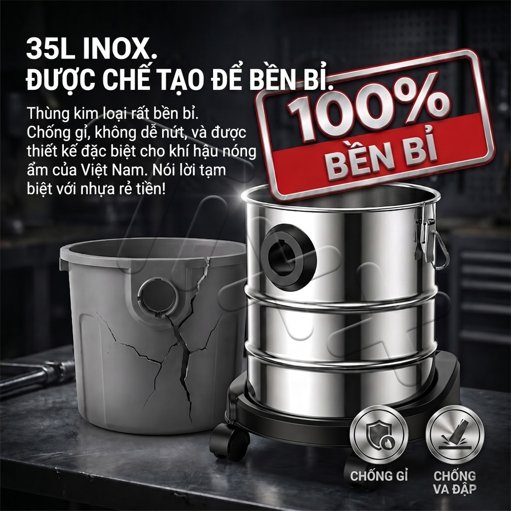 TIXX Máy hút bụi lực hút 30000PA hút được khô và ướt độ bền công nghiệp máy hút bụi công nghiệp Tặng bảo hành 1 năm