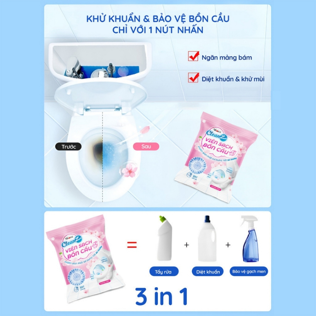 VIÊN TẨY BỒN CẦU 1 VIÊN THƠM SẠCH ĐƯỢC 20 NGÀY TẨY SẠCH VẾT BẨN Ở BỒN CẦU