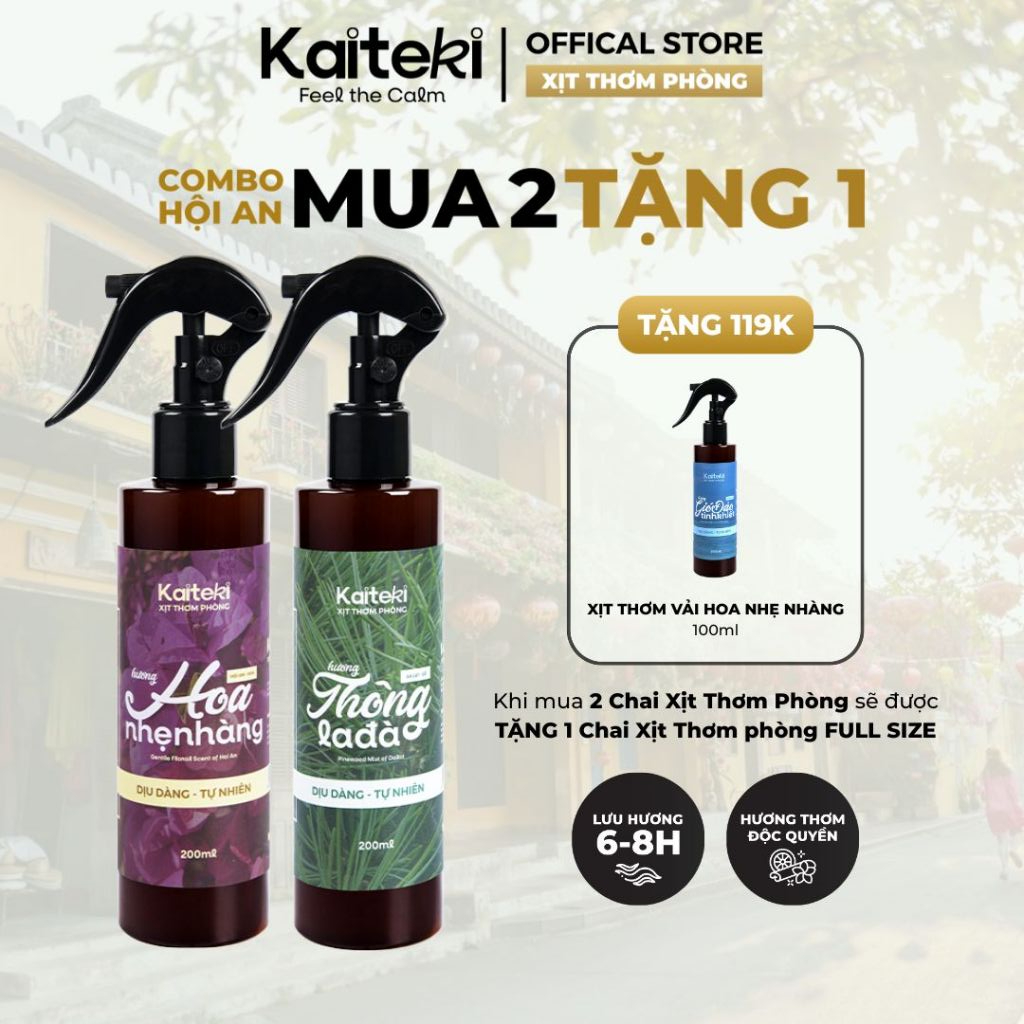 Xịt Thơm Phòng Kaiteki 200ml, Khử Mùi Nano Bạc Hiệu Quả, Nước Hoa Phòng Cho Phòng Ngủ, Nhà Cửa, Ô Tô, Mua 2 Tặng 1