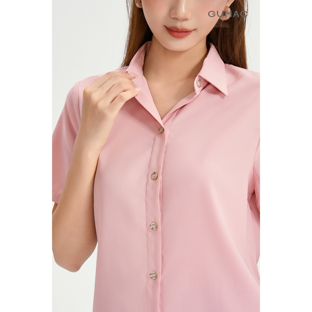Áo Sơ Mi Nữ GUMAC Áo Kiểu Công Sở Tay Ngắn Trơn Basic Chất Lụa Mango Mềm Mịn Cao Cấp BAE00002