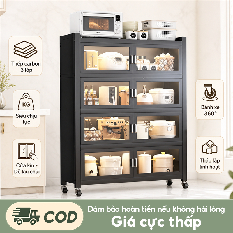 Tủ bếp Đa Năng thép cacbon Kệ để đồ nhà bếp thời trang bền và mạnh mẽ Kệ tủ có bánh xe