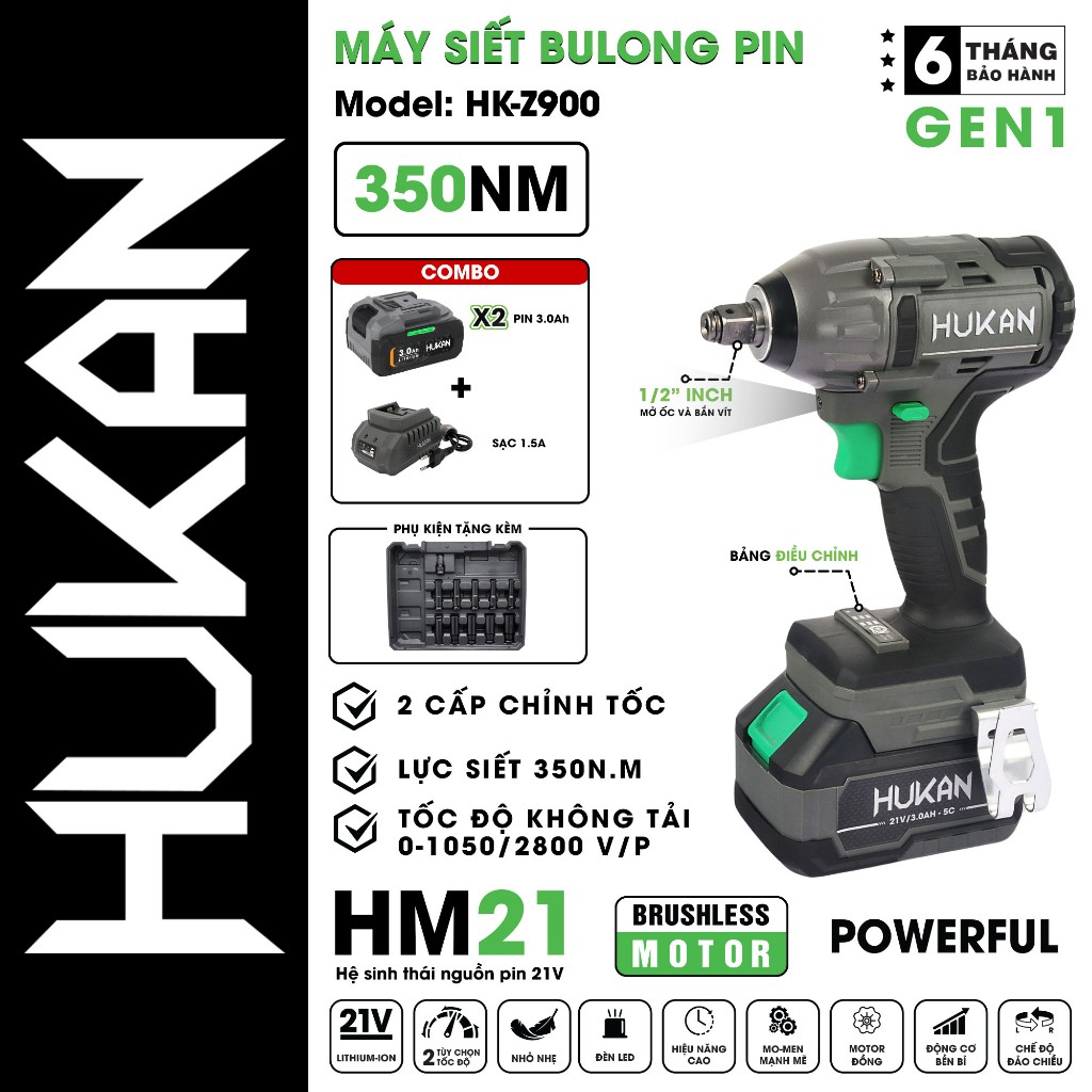 [NCP] Máy siết bulong HUKAN  HK-Z900 - Không chổi than