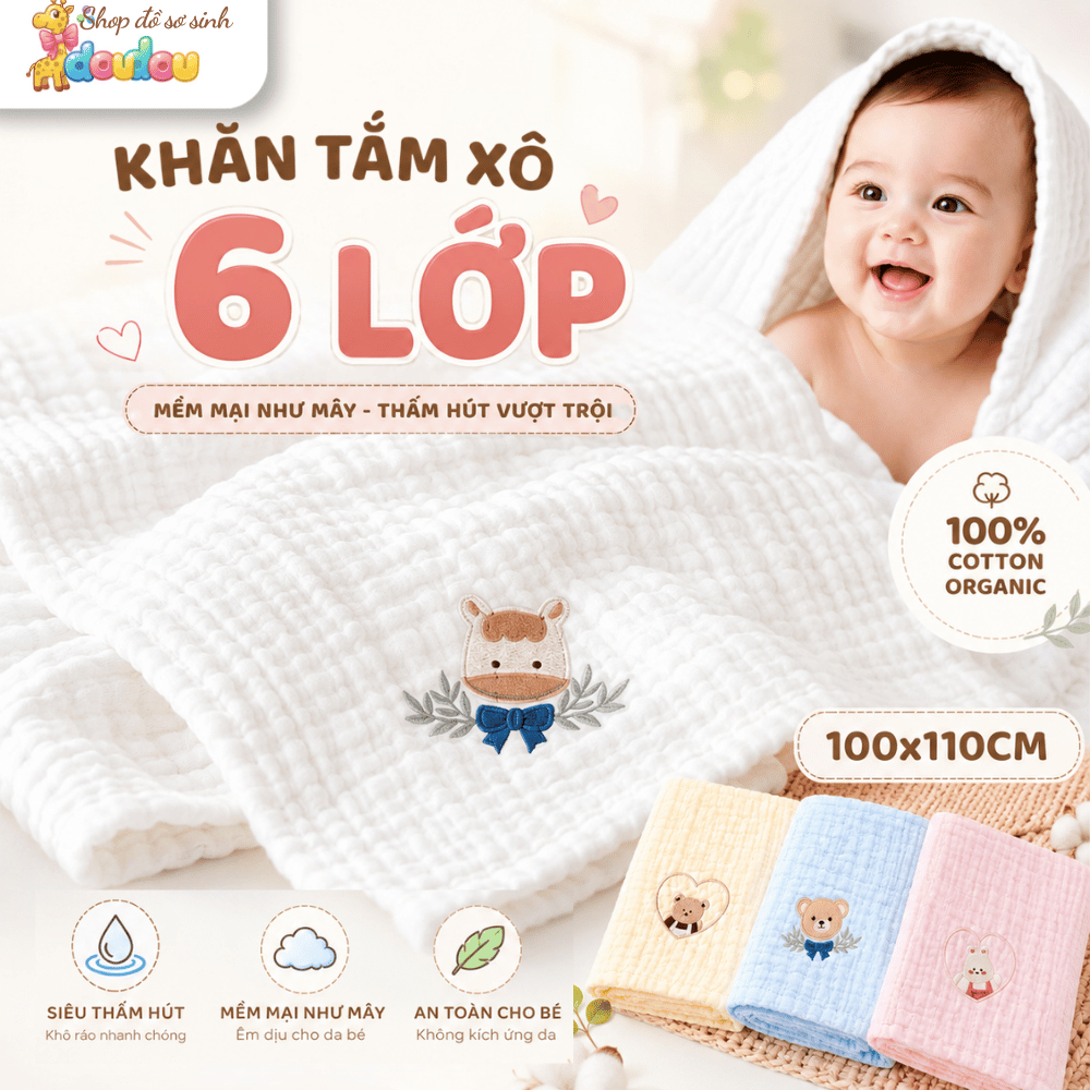 Khăn Tắm Nhăn Monona 6 Lớp Organic 100x110cm Cho Bé DouDou A02