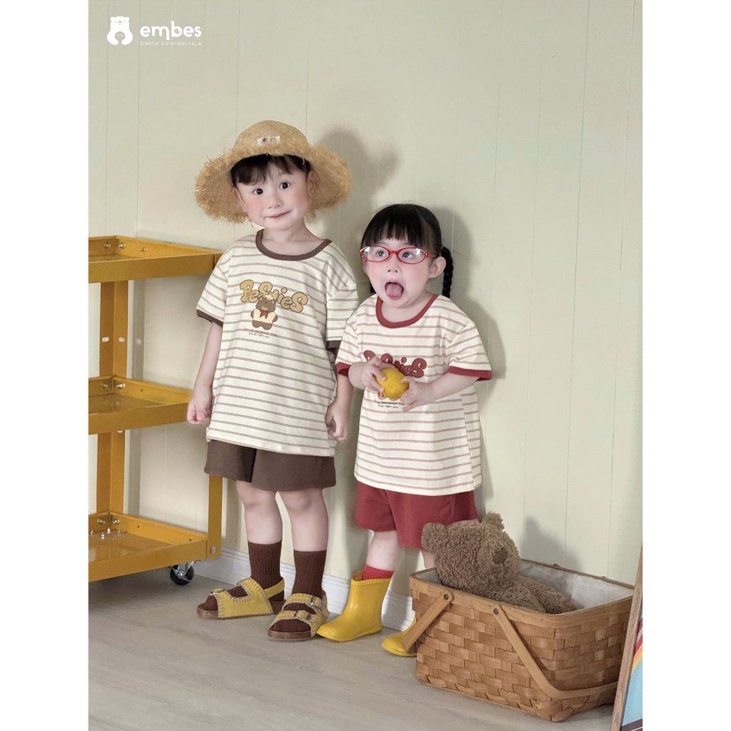 Bộ Cộc Cho Bé Embes, Combo 2 Bộ Cộc Tay Phối Màu Chất Cotton Mềm Mại Cho Bé Trai Bé Gái Từ 8-18kg