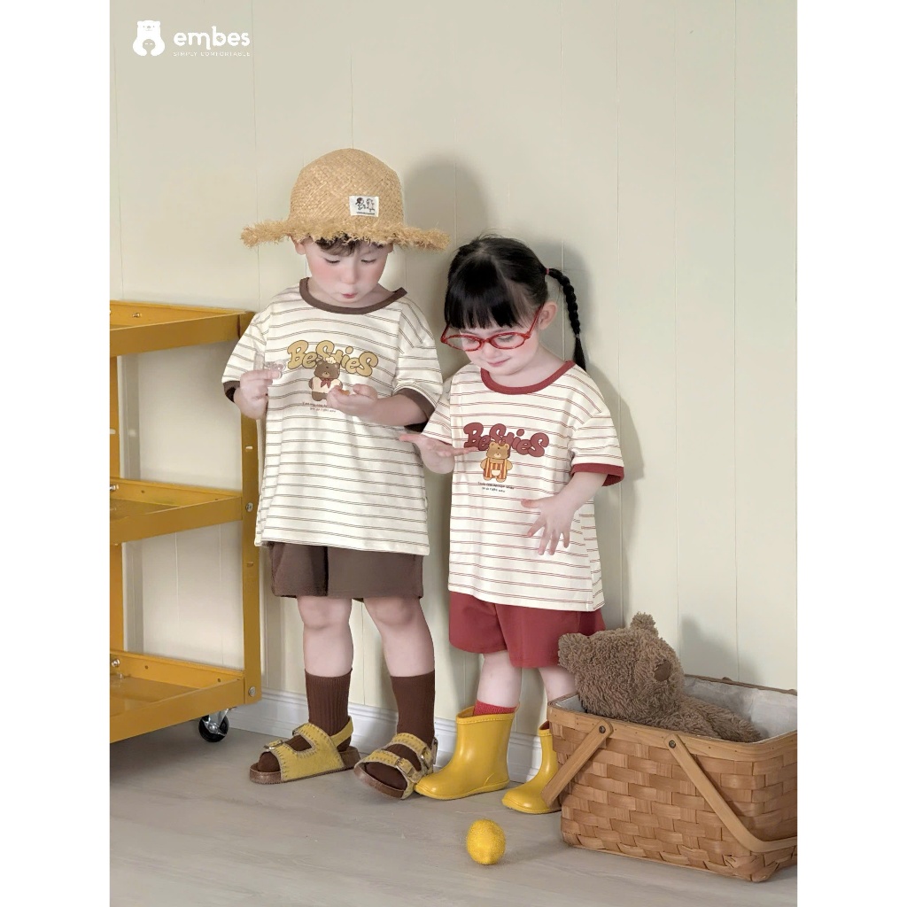 Bộ Cộc Cho Bé Embes, Combo 2 Bộ Cộc Tay Phối Màu Chất Cotton Mềm Mại Cho Bé Trai Bé Gái Từ 8-18kg