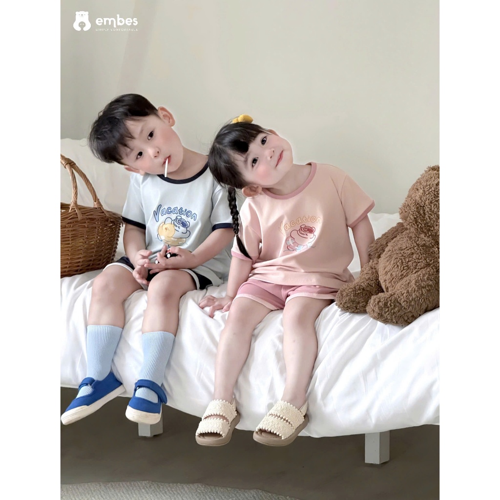 Bộ Cộc Cho Bé Embes, Combo 2 Bộ Cộc Tay Phối Màu Chất Cotton Mềm Mại Cho Bé Trai Bé Gái Từ 8-18kg