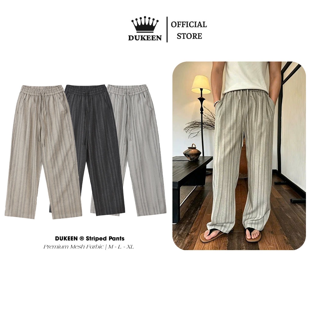 Quần Dài Kẻ Sọc Ống Rộng Dukeen Stripe Curved Pants Unisex Nam Nữ Local Brand QD119