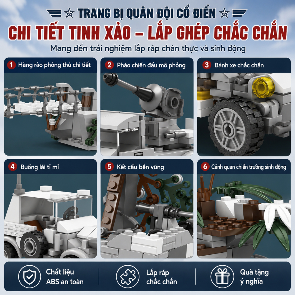 Bộ Xếp Hình Chiến Trường Cổ Điển Lắp Ráp Xe Thiết Giáp Xe Tăng Công Sự Chiến Trường Cho Bé