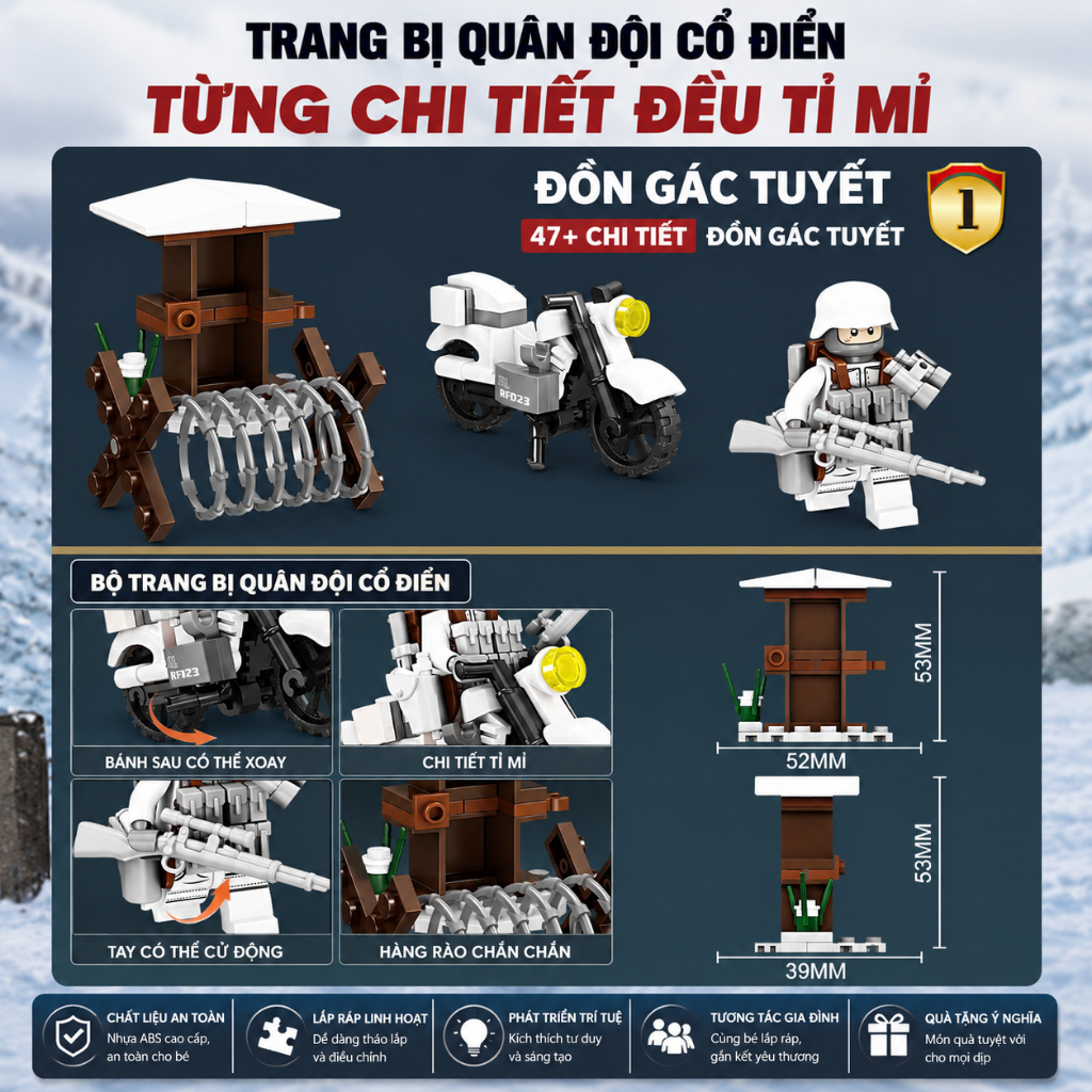 Bộ Xếp Hình Chiến Trường Cổ Điển Lắp Ráp Xe Thiết Giáp Xe Tăng Công Sự Chiến Trường Cho Bé
