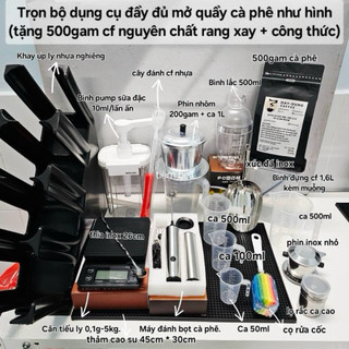 Combo đầy đủ dụng cụ cho quầy cà phê mang đi, sản phẩm như hình ảnh mô tả, chất liệu nhựa PP ATVSTP, INOX