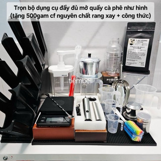 Combo đầy đủ dụng cụ cho quầy cà phê mang đi, sản phẩm như hình ảnh mô tả, chất liệu nhựa PP ATVSTP, INOX