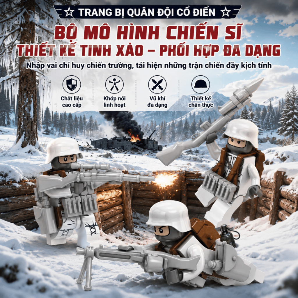 Bộ Xếp Hình Chiến Trường Cổ Điển Lắp Ráp Xe Thiết Giáp Xe Tăng Công Sự Chiến Trường Cho Bé
