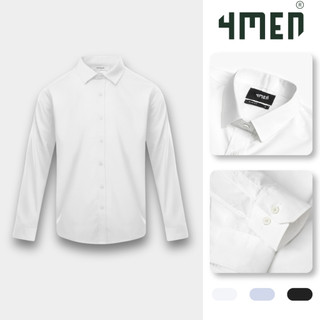 Áo Sơ Mi Trơn Tay Dài Đẹp 4MEN Form Slimfit SM205​ Vải Baboo, Công Sở, Trẻ Trung