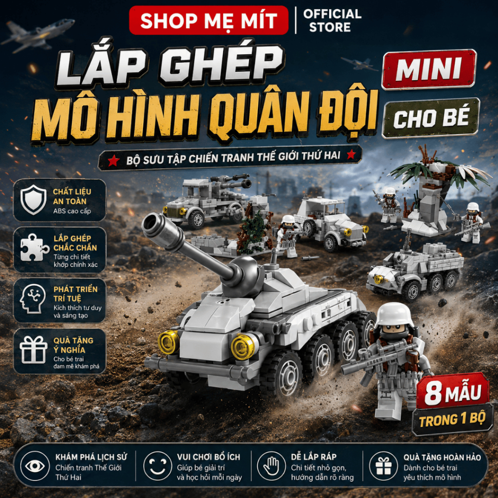 Bộ Xếp Hình Chiến Trường Cổ Điển Lắp Ráp Xe Thiết Giáp Xe Tăng Công Sự Chiến Trường Cho Bé