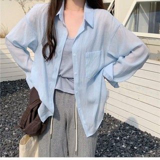 Áo Sơ Mi Chiffon Dáng Rộng Tay Dài Mặc Basic Dễ Phối Đồ Kiểu Nữ Nhiều Màu