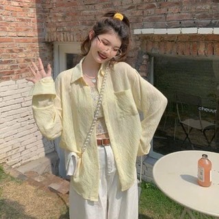 Áo Sơ Mi Chiffon Dáng Rộng Tay Dài Mặc Basic Dễ Phối Đồ Kiểu Nữ Nhiều Màu