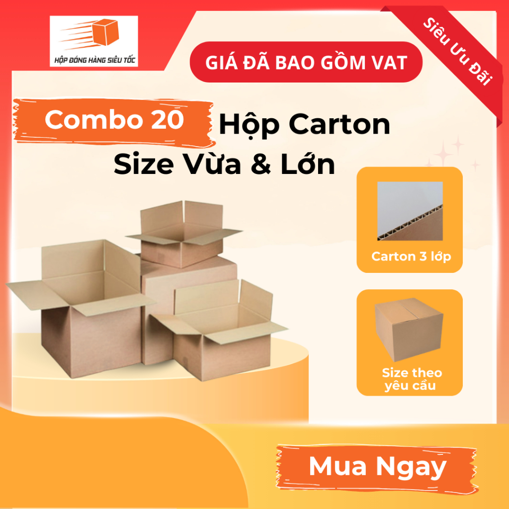 [Combo 20] Hộp Carton 3 Lớp (Size To - Giá Đã Gồm Hóa Đơn - Thùng Giấy Hộp Carton Đóng Hàng -Giá Sỉ)