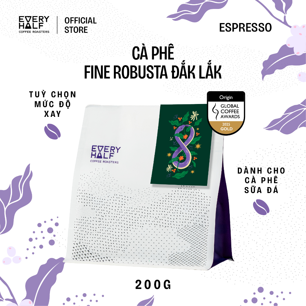 [MUA 2 TẶNG 1] Cà Phê Đặc Sản Fine Robusta Phù Hợp Pha Cà Phê Sữa Every Half - Túi 200G