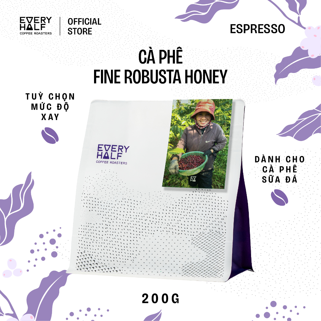 [COMBO 3 GÓI 599K] Cà Phê Đặc Sản Fine Robusta Honey Phù Hợp Pha Phin và Pha Máy Every Half - Túi 200G