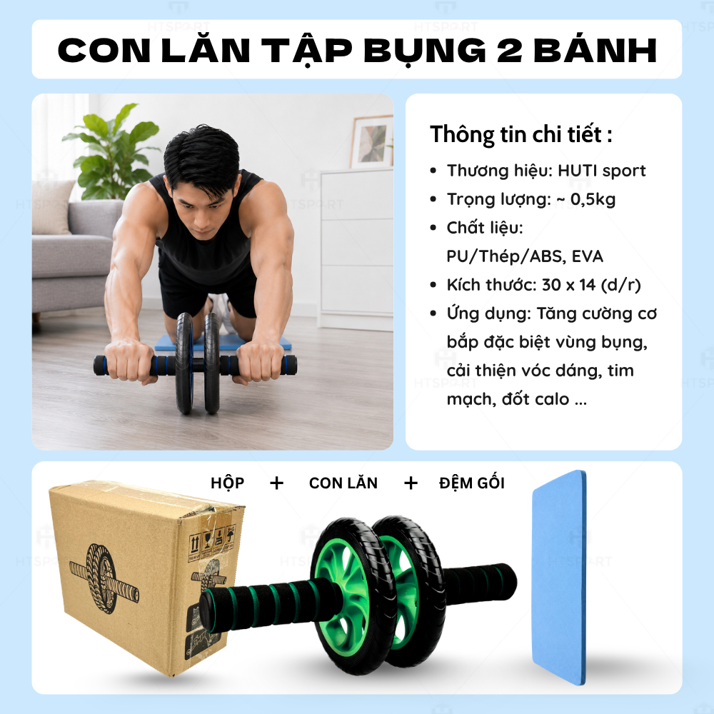 Con Lăn Tập Bụng 2 Bánh, Dụng Cụ Tập Cơ Bụng Đa Năng Lăn AB 2 Bánh Gym Thể Thao Tại Nhà CL01